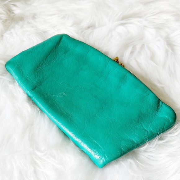 Vintage Green Folded Clutch Bag Gold Clasp Closure Fully Lined - Picture 3 of 4